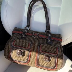 Vintage Apt 9 Red/Brown Tweed & Leather Trim Buckle Shoulder Bag